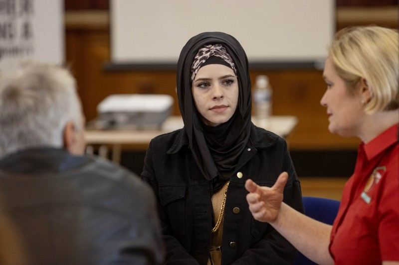 Participants at Council’s Good Relations Café Culture event chat to Mohamad and Diana about the situation in Syria that compelled them to leave their home.