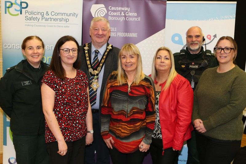 Mayor of Causeway Coast and Glens, Councillor Steven Callaghan with representatives from the PCSP and PSNI.