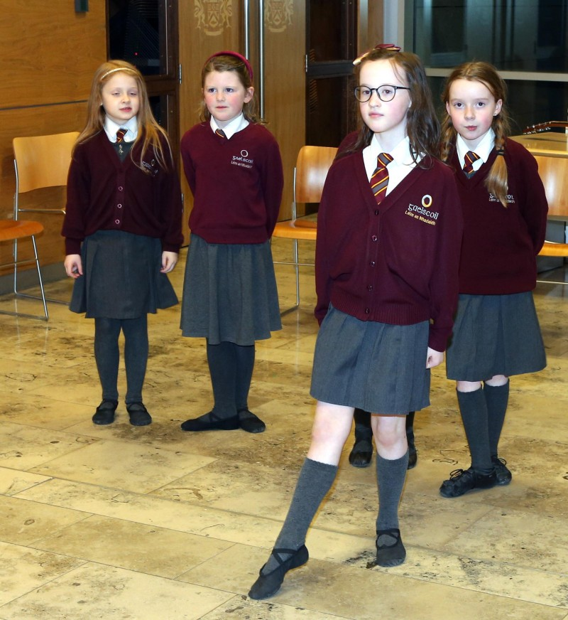 Young dancers from Gaelscoil Léim An Mhadaidh take to the floors during the Irish Language Week event.