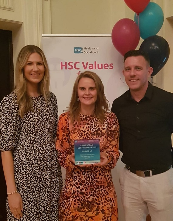 Pictured at the recent Team North Leadership Conference and Chair’s Awards with the runner up prize in the Northern Partnership and Integrated Care Award category; (l-r) Jill Stewart, Public Health Dietitian Centre, Sandra Anderson, Northern Healthy Lifestyles Partnership Manager, and Jonathan McFadden Council’s Sports Development Manager