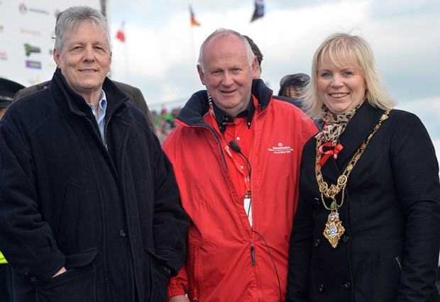 Right Honourable Peter Robinson MLA First Minister of Northern Ireland was welcomed to the Borough and the Vauxhall International North West 200 Races by Mayor of Causeway Coast and Glens Councillor Michelle Knight McQuillan and Event Director Mervyn Whyte MBE on Thursday 14th May. For further details on Causeway Coast and Glens Borough Council visit www.causewaycoastandglens.gov.uk. Picture by Stephen Davison, Pacemaker Press International. 