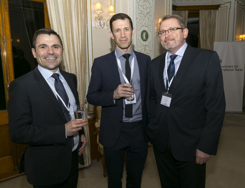 Stuart Draffin from Lambert Smith Hampton and Derek Andrews from Invest NI pictured with Causeway Coast and Glens Borough Council’s Director of Leisure and Development Richard Baker at the reception in Dublin hosted by the British Ambassador to Ireland.