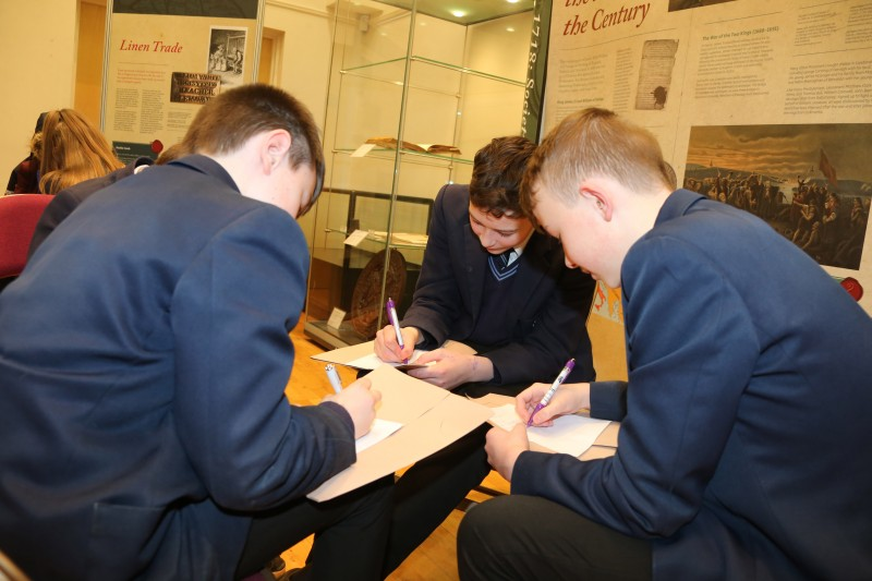 Pupils from Ballymoney High School pictured taking part in the ‘Smart World Shared Education’ project in Ballymoney Town Hall.