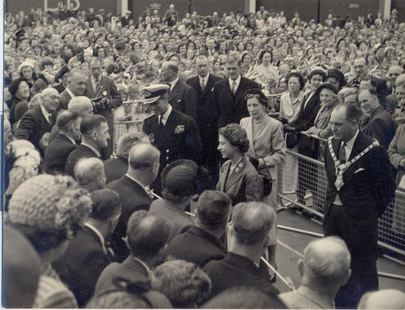 1953, The Queen and Prince Philip speak with members of the public in Coleraine.