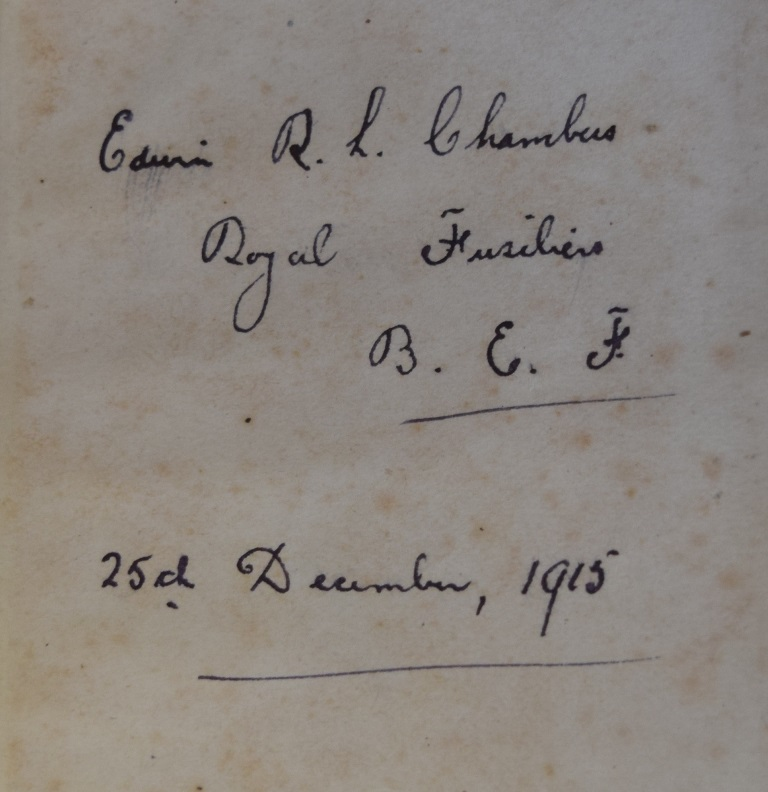 Edwin RL Chambers’ inscription inside the tiny pocket bible.