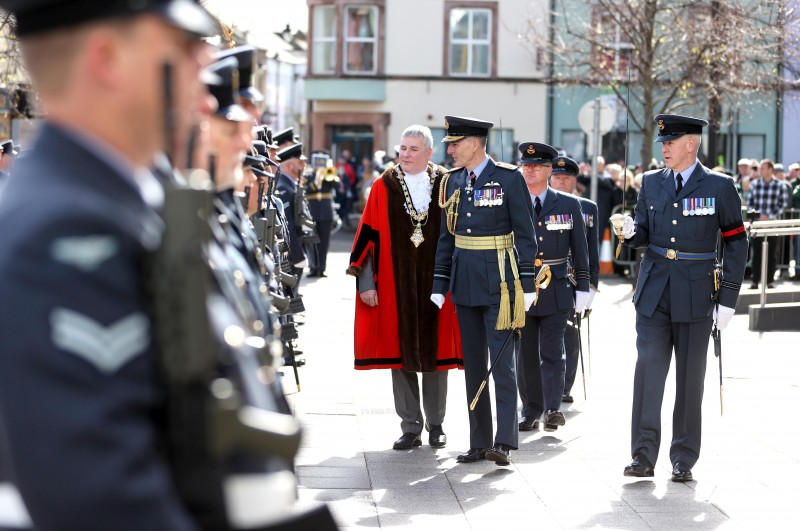 The Mayor, Councillor Richard Holmes, takes part in the parade inspection at the beginning of the Freedom of the Borough ceremony.