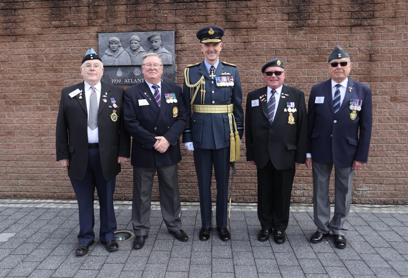 Air Marshal Sir Gerry Mayhew pictured at Limavady War Memorial with members of the Causeway Coast and Glens Royal Air Forces Association Paul Taylor, Billy Mulligan, Paul O'Brien and Colin Smyth.