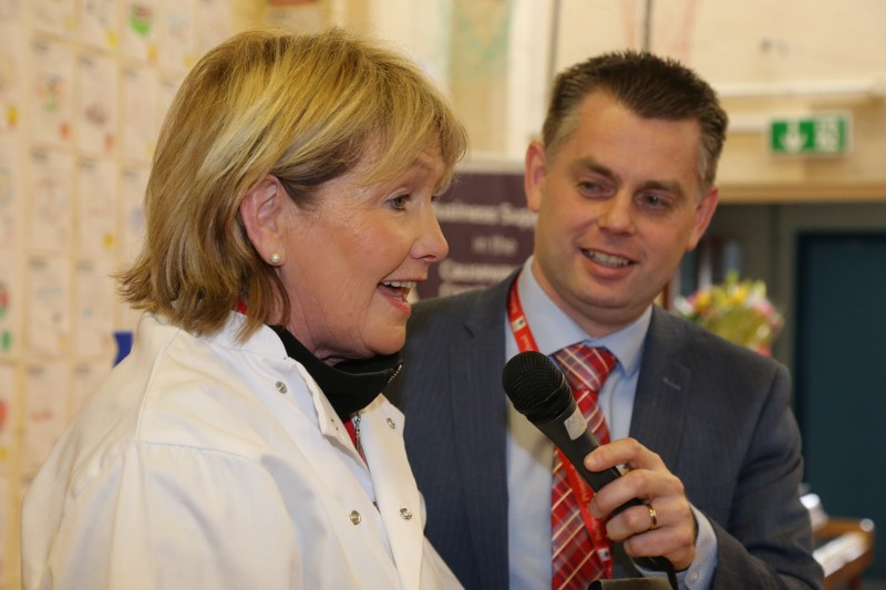 Ballysally Primary School Principal Geoff Dunn speaks to television presenter and food ambassador Jenny Bristow.
