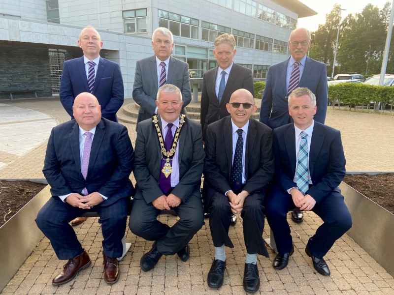 The new Mayor of Causeway Coast and Glens Borough Council Councillor Ivor Wallace pictured with some of his party colleagues after the Annual Meeting on June 7th 2022.