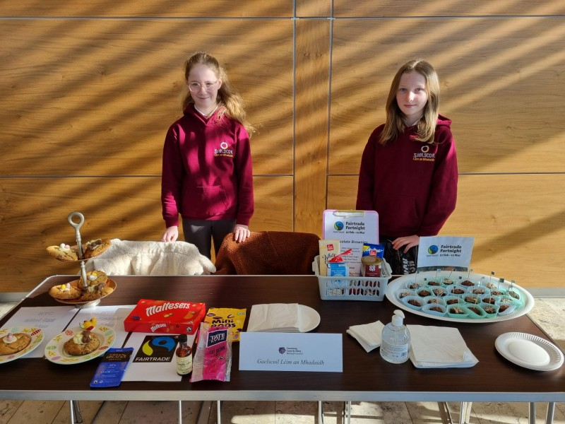 Aliona and Saoirse from Gaelscoil Leim an Mhadaidh who took part in the Fairtrade Bake-Off.