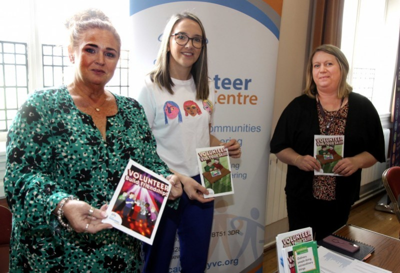 Ashleen Schenning, Manager of Limavady Volunteer Centre, Ciara McNickle from Causeway Volunteer Centre and Louise Scullion, Community Development Manager Causeway Coast and Glens Borough Council, pictured at the information event held in Ballymoney Town Hall.