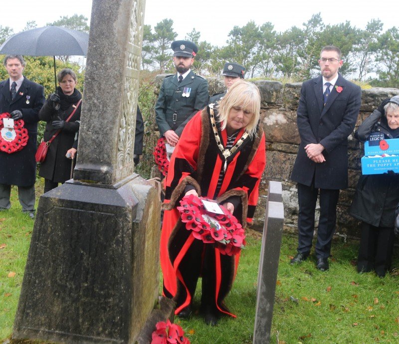 Deputy Mayor, Councillor Margaret-Anne McKillop lays a wreath at Bonamargy Friary on Remembrance Day.