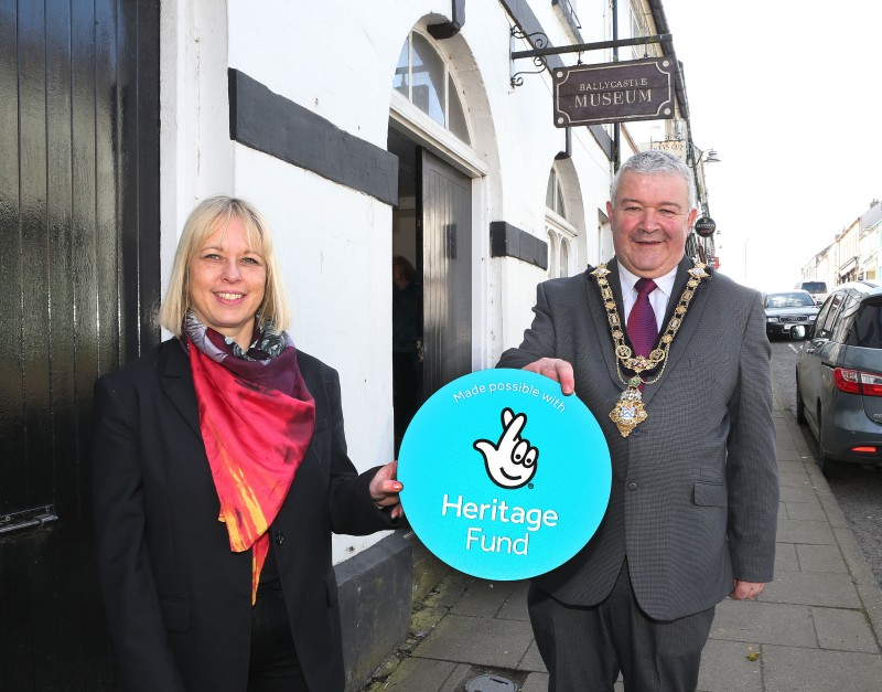 The Mayor of Causeway Coast and Glens, Cllr Ivor Wallace with Stella Byrne from The National Lottery Heritage Fund