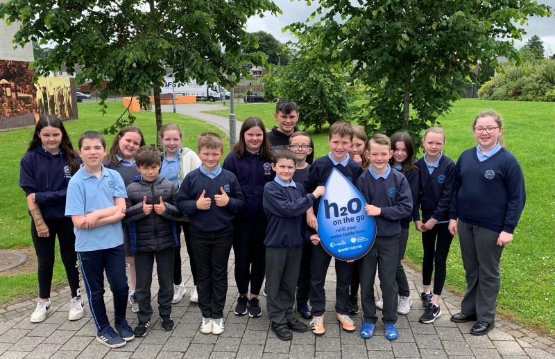 Primary 6 and 7 pupils from Carhill Integrated Primary School prepare for their environmental mission along Main Street in Garvagh.