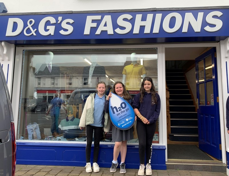 Pupils pictured at D&G Fashions in Garvagh which has signed up to Causeway Coast and Glens Borough Council’s H20 On The Go scheme.