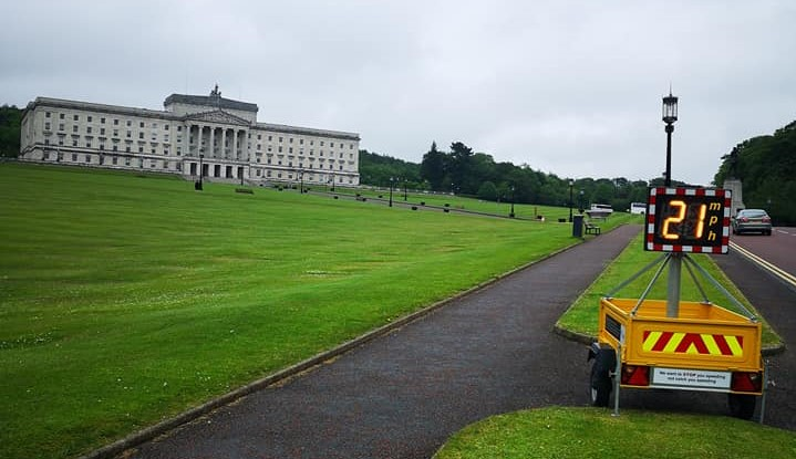 A Speed Identification Device (SID) on display outside Stormont ahead of the first ever PCSP Community Safety Awards. A number of SIDS have been purchased and deployed by Causeway Coast and Glens Policing and Community Safety Partnership to combat the problem of speeding drivers in areas across the borough.