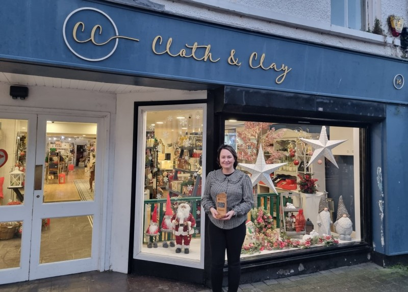 Claire Savage of Cloth and Clay accepted the winning trophy for Limavady in 2022, the judging panel liked how the traditional display used products and encouraged shoppers into the store.