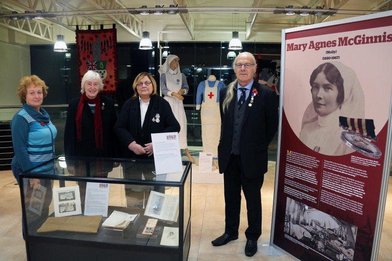 Hester Mc Cunn, Betty Mc Nerlin, Mary Mc Mahon and Matt Ferguson pictured at the launch of the ‘1918: Local Voices’ exhibition at Ballymoney Museum.
