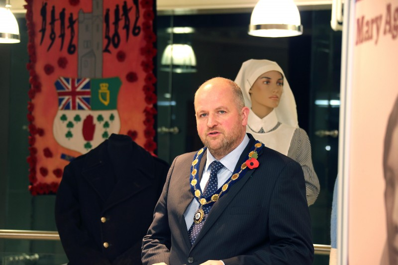 The Deputy Mayor of Causeway Coast and Glens Borough Council, Councillor Trevor Clarke pictured at the ‘1918: Local Voices’ exhibition launch in Ballymoney Museum.