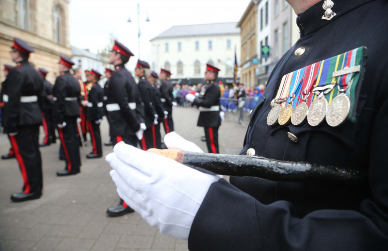 A scene from  the parade held in Coleraine town centre on Saturday to mark the 25th anniversary of the granting of the Freedom of the Borough on to the 206th (Coleraine) Air Defence Battery Royal Artillery (Volunteers).