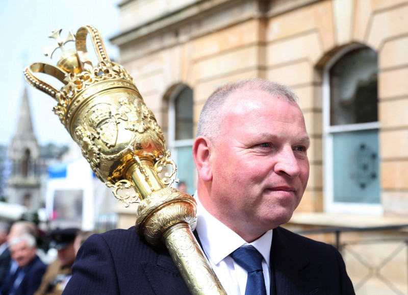 Mace Bearer Alan Moffat pictured during the parade on Saturday.