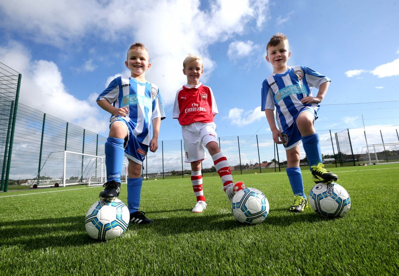 Future soccer stars line up at the Soccer Fun Week held on the new 3G pitch in Ballymoney.