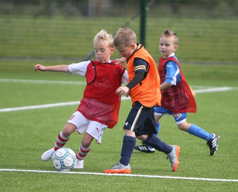 Putting skills to the test during the Soccer Fun Week held on the new 3G pitch in Ballymoney.