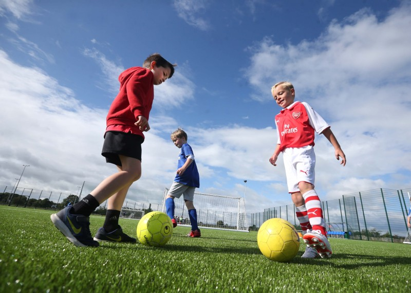 Taking part in a skills drill during the recent Soccer Fun Week held at the new 3G pitch in Ballymoney.