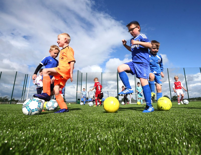 Young participants take part in the Soccer Fun Week at the new 3G pitch in Ballymoney.
