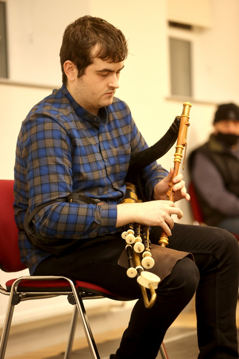 Uillean piper Eoin Orr performs at Aghanloo Community Centre’s musical evening.