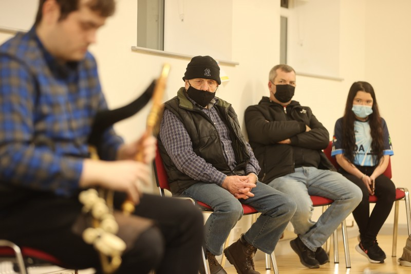 Members of the audience watch on as Uillean pipe player Eoin Orr performs at Aghanloo Community Centre’s musical evening.