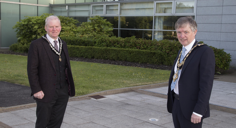 Alderman Tom McKeown (left) and Alderman Mark Fielding pictured at Cloonavin following the Annual Meeting of Causeway Coast and Glens Borough Council.
