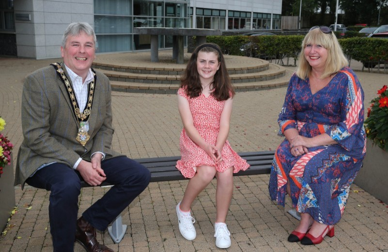 Pictured at the recent reception in Cloonavin is Spirit of Northern Ireland Youth Award winner Aine Hamill with Mayor of Causeway Coast and Glens Borough Council Councillor Richard Holmes and Councillor Angela Mulholland
