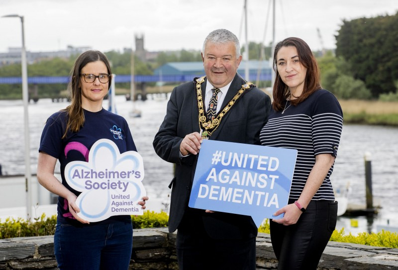 Aoife McMaster from Causeway Alzheimer’s Society with Mayor of Causeway Coast and Glens, Councillor Ivor Wallace and Bebhinn McKinley, Community Planning officer at Cloonavin.