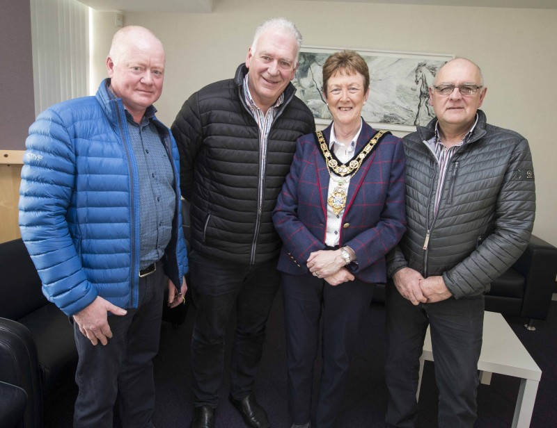 William Munnis, Bill Kennedy and Peter Louden pictured with the Mayor of Causeway Coast and Glens Borough Council, Councillor Joan Baird OBE.
