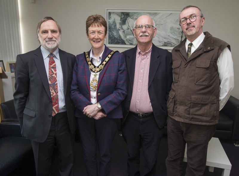 John Ward, Brandon Gillen and Michael Hickey pictured with the Mayor of Causeway Coast and Glens Borough Council, Councillor Joan Baird OBE.