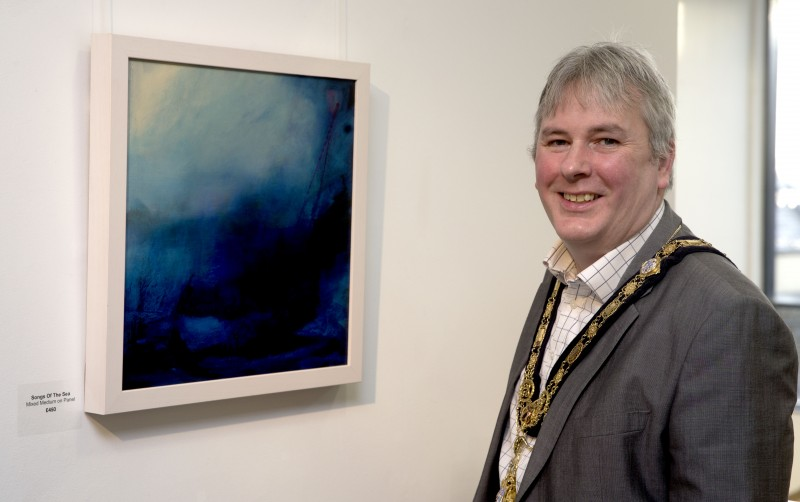 Mayor of Causeway Coast and Glens Borough Council, Councillor Richard Holmes, pictured at the new art exhibition Songs of the Sea by internationally acclaimed artist Rikki-Louise van den Berg at Roe Valley Arts and Cultural Centre in Limavady.