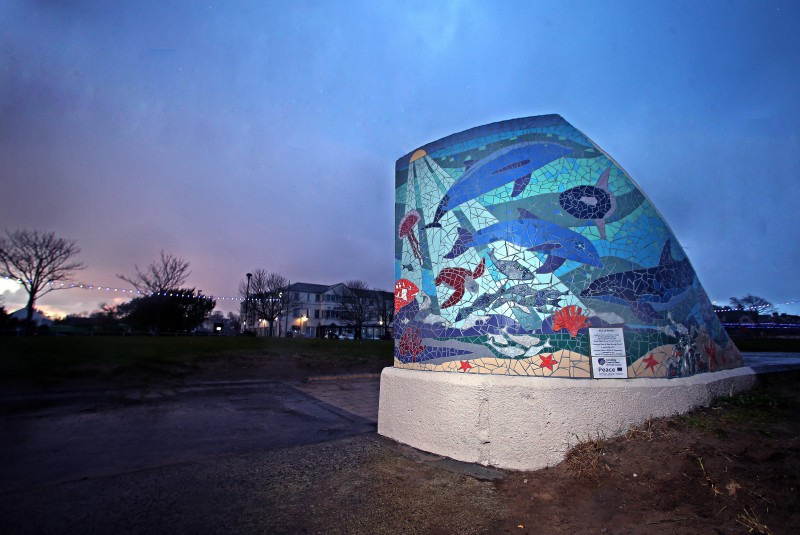 The seafront mosaic designed by pupils from Cross and Passion College, Ballycastle and Ballycastle High School as part of the European Union’s Peace IV partnership programme with Causeway Coast and Glens Borough Council.