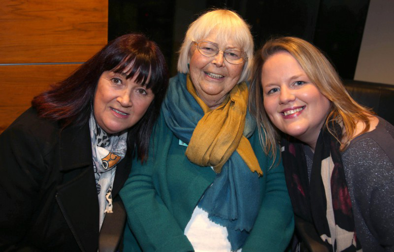 Carol Hutton pictured at the reception held in her honour with Laurian Duff and Lorna Noble.