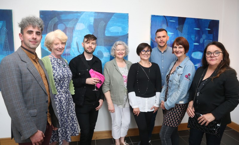 Artists Shane Finan, Beata Piekarsa-Daly, Mary O’Connor, Louis Haugh, Kathy Herbert and curator Valeria Ceregini at the launch of the Over Nature exhibition at Roe Valley Arts and Cultural Centre in Limavady with Councillor Yvonne Boyle.