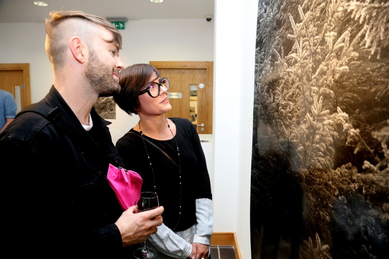 Curator Valeria Ceregini pictured at the launch of the Over Nature exhibition at Roe Valley Arts and Cultural Centre in Limavady with artist Louis Haugh.