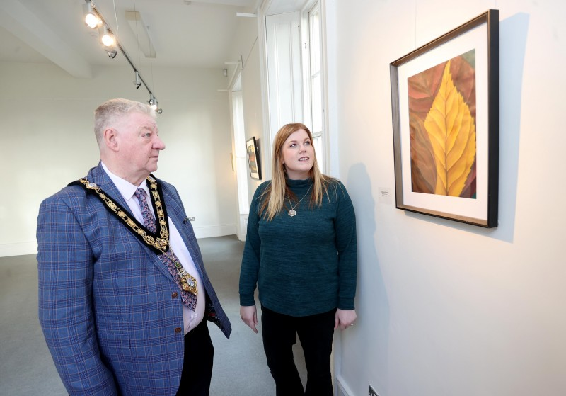Mayor, Councillor Steven Callaghan at the launch of the Hidden Creativity exhibition with artist Ruthanne Henry.
