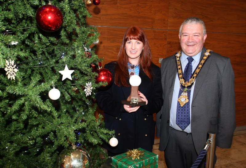 Zoe Jones from The Designerie in Bushmills, Highly Commended in the Best Use of Digital Marketing category, pictured with the Mayor of Causeway Coast and Glens Borough Council, Councillor Ivor Wallace.