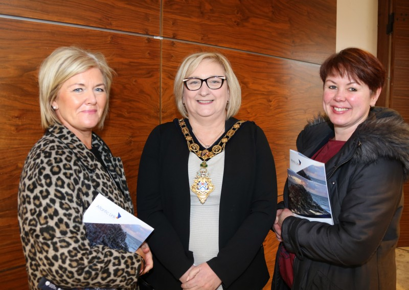 The Mayor of Causeway Coast and Glens Borough Council, Councillor Brenda Chivers pictured with Rose Marie Jenkins and Julie Brolly from The Roe Valley Chamber.