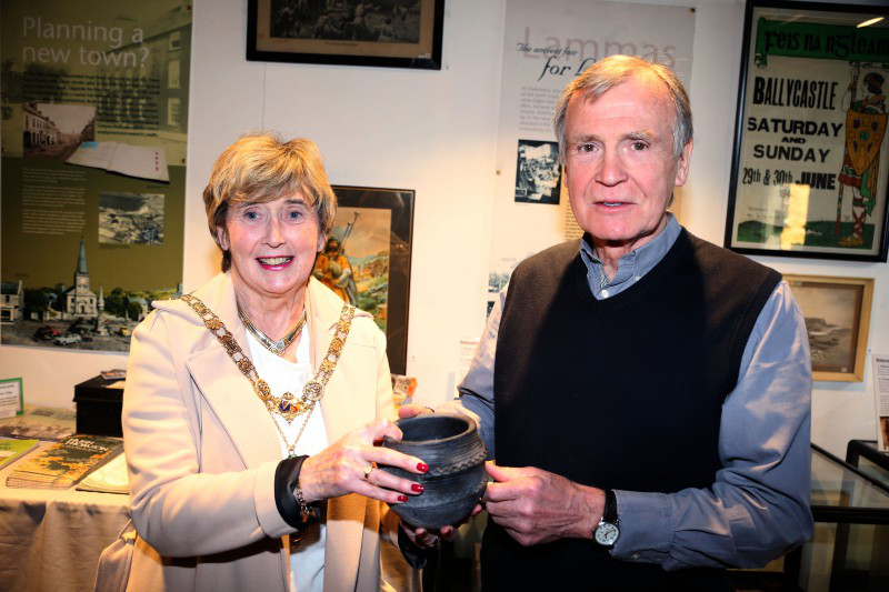 John Martin and The Mayor of Causeway Coast and Glens Borough Council, Alderman Maura Hickey, pictured at Ballycastle Museum.