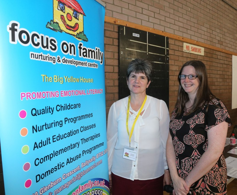 Christine from Focus on Family pictured with Jenni Archer from Causeway Coast and Glens Borough Council at the Ballysally Community Engagement event.
