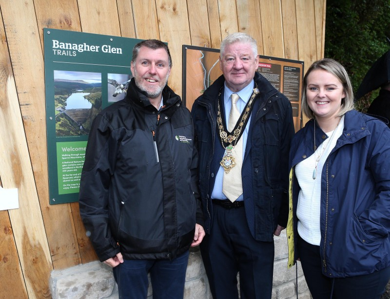 Pic 2: Gerard Tracey from DAERA, Mayor of Causeway Coast and Glens, Councillor Steven Callaghan and Councillor Kathleen McGurk welcome the new enhanced visitor experience at Banagher Glen.