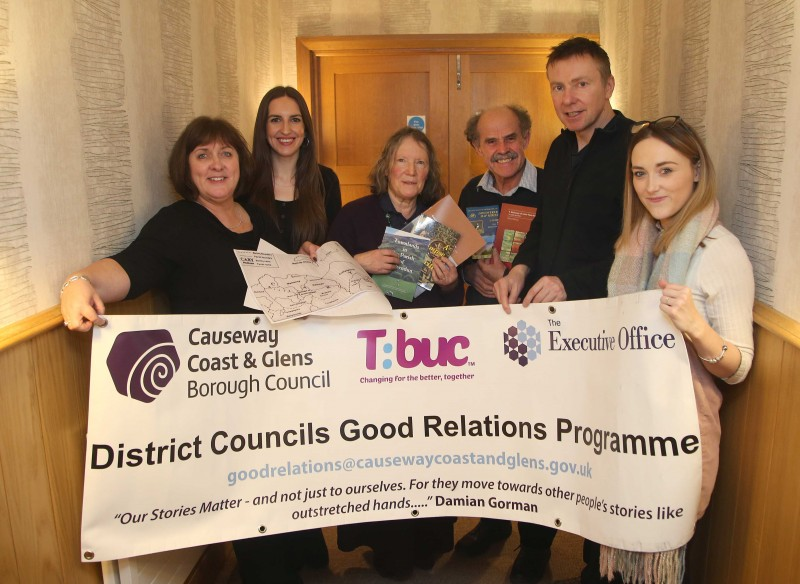 Pictured at the ‘Your Place and Mine’ Good Relations workshop in Ballycastle is Joy Wisener, Good Relations Officer, Causeway Coast and Glens Borough Council, Amy McWilliams, Good Relations Officer, Causeway Coast and Glens Borough Council, workshop facilitators Kay Muhr, Gordon Mc Coy, Pat Mc Kay and Causeway Coast and Glens Borough Council’s GIS Officer, Jayne Kyle.