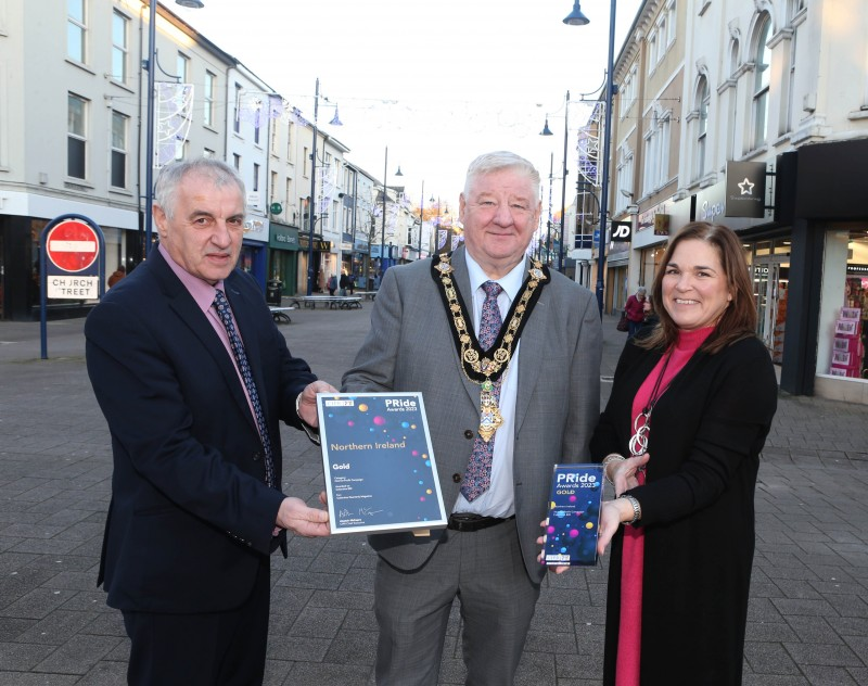 Mayor of Causeway Coast and Glens, Councillor Steven Callaghan, Maurice Bradley MLA and Julienne Elliott, Council’s Town and Village Manager.