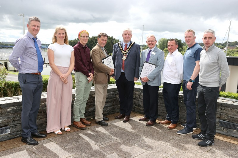 The Mayor, Councillor Steven Callaghan congratulates the Estates team on the work they have done to prepare Coleraine for this year’s judging in the large town category of Britain in Bloom.
